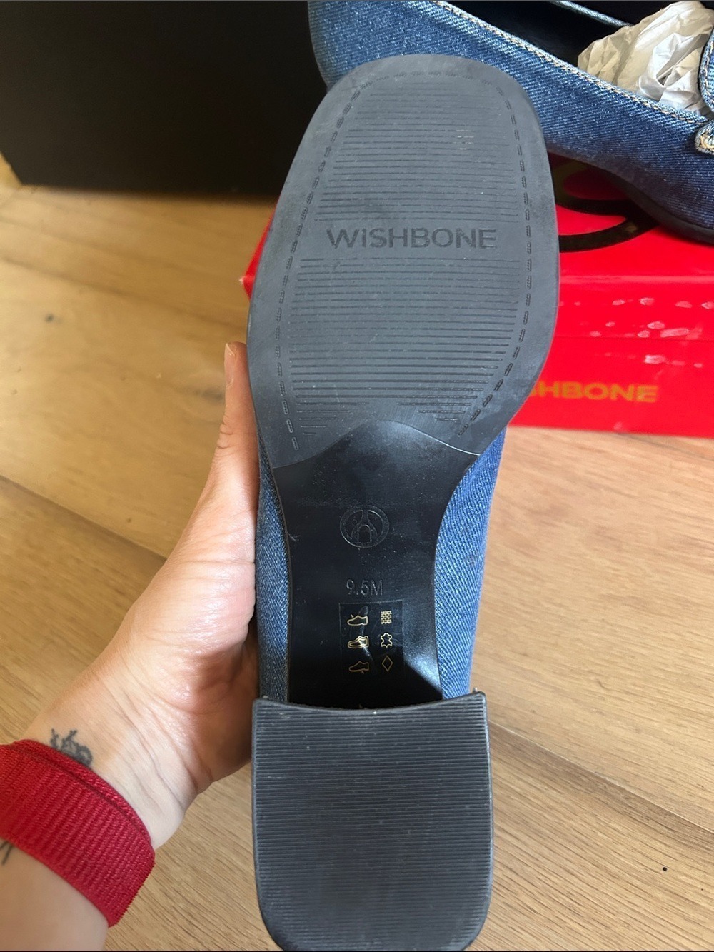 Wishbone Denim Block Heel Loafers - Picture 4 of 7